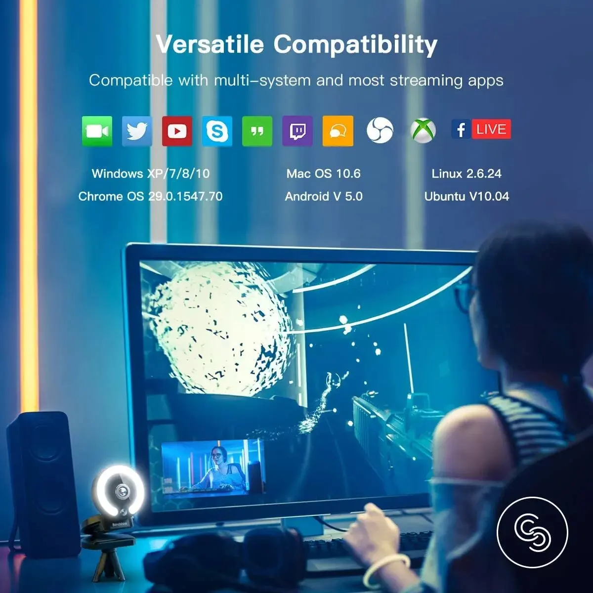 Cameră web HD 4K PC Laptop Cameră web 2K 15-30fps Mini cameră USB cu microfon/trepied/lumină de umplere LED pentru întâlniri în flux live_voghion.com