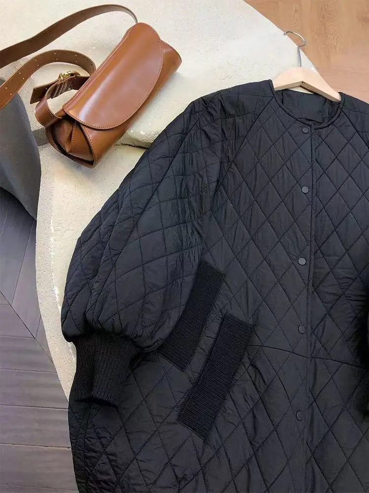 Oversize Quilted Jacket Autumn Winter Parkas Big Size Warm Long Cotton-padded Jacket Light Coat Long Sleeve Windproof Outerwear