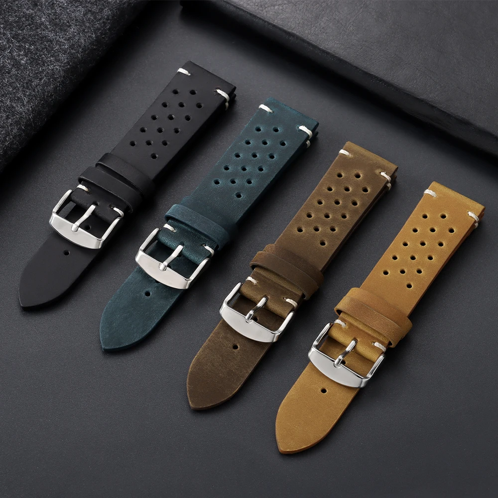 Vintage Cowhide Leather Watch Strap - Black Brown Universal Watchband