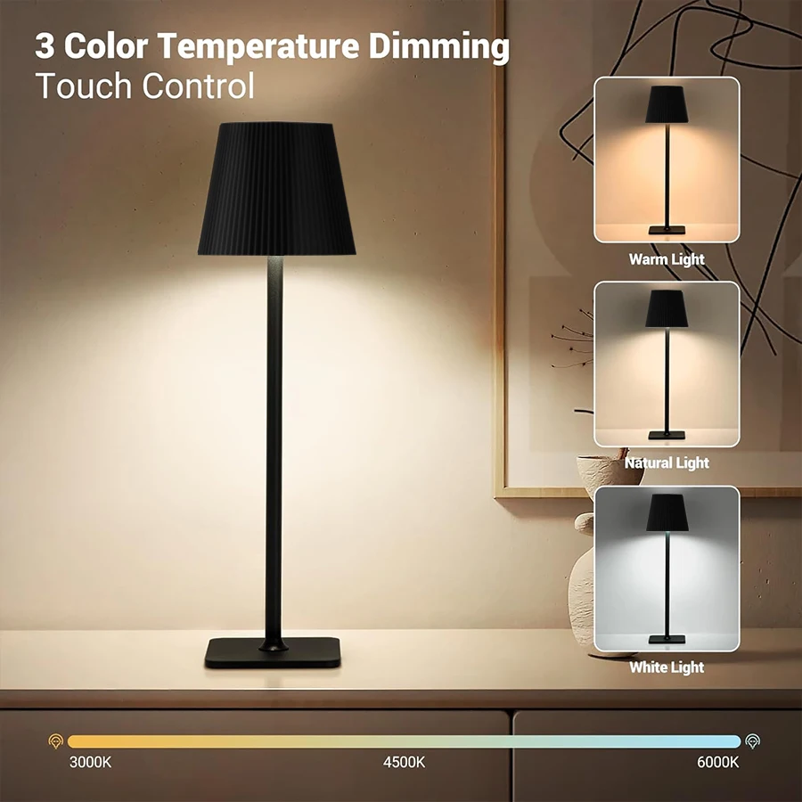 Hotel Cordless Usb Rechargeable Table Lamp Touch Sensor Desk Lamp 3 Colors Adjustable Led light for Bedroom Hotel Living Room