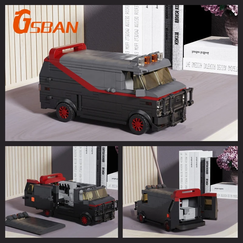 GSBAN 기술 자동차 A-팀 밴 SWAT 팀 트럭 하이테크 454PCS 벽돌 모델 빌딩 블록 MOC 도시 자동차 장난감