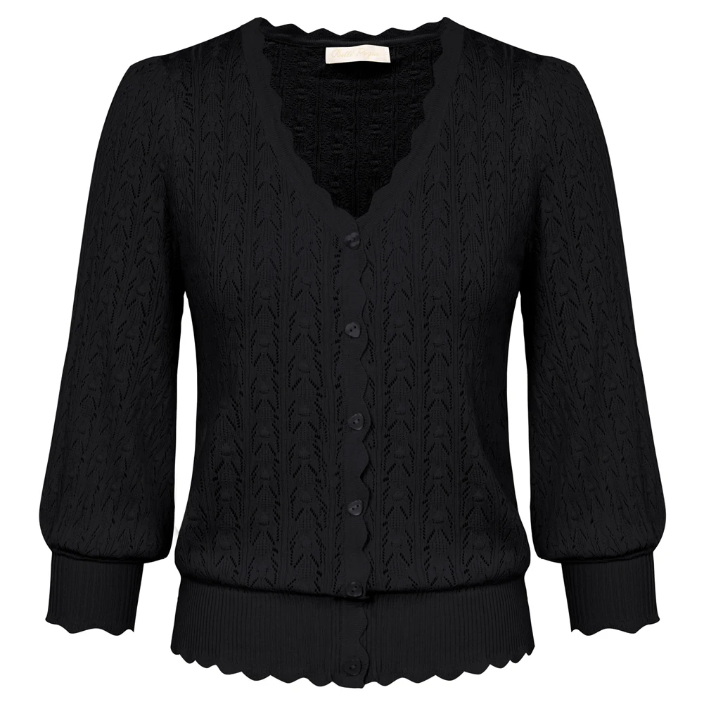 

Belle Poque Women Sweater Hollowed-out Cardigan 3/4 Lantern Sleeve V-Neck Button-up T-shirt Winter Autumn Thermal Overcoat