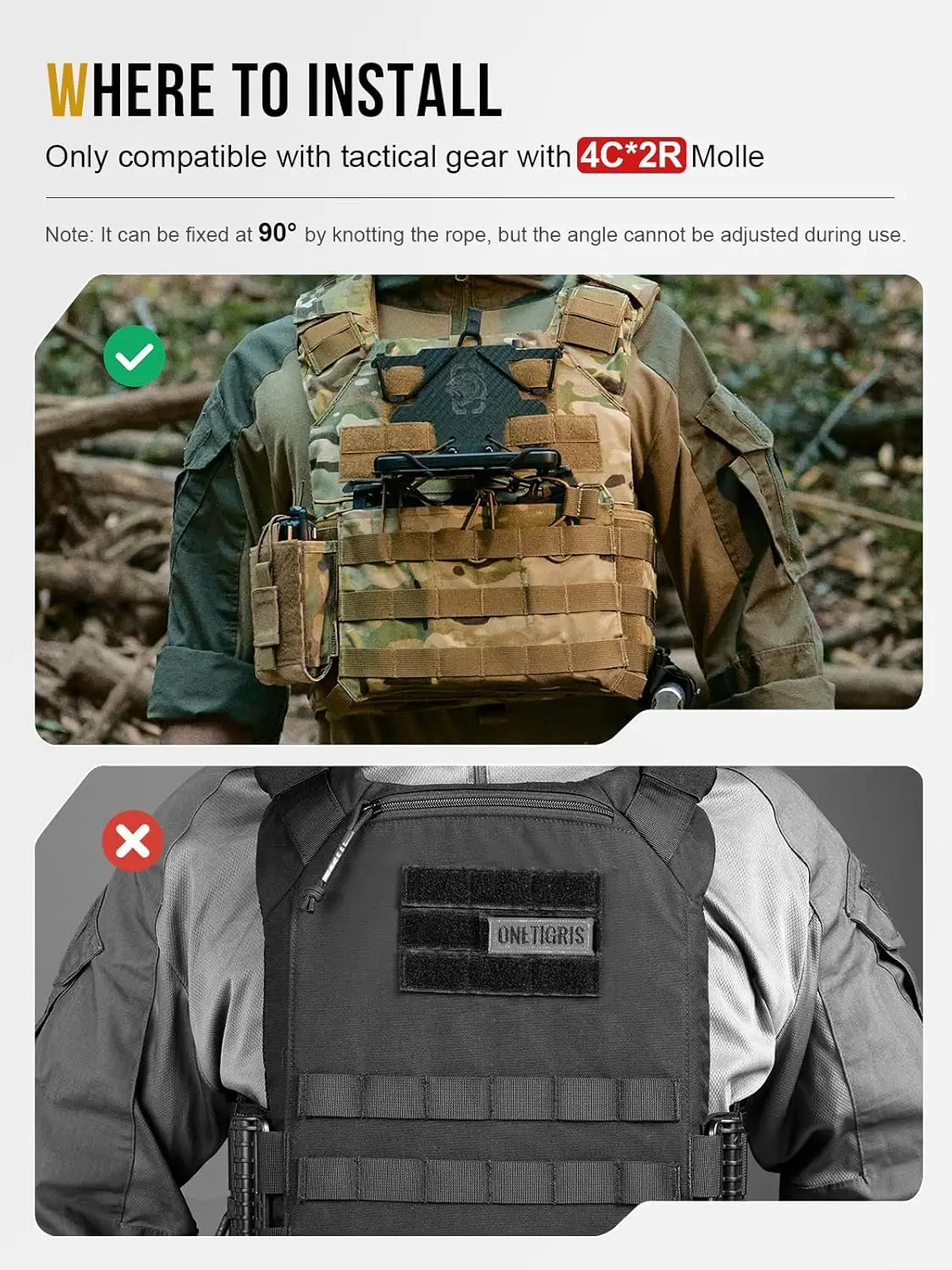 ONETIGRIS Version 2.0 MOLLE Phone Holder, Universal Tactical Vest Phone Holder, Plate Carrier Phone Board Chest Cell Phone Mount 4