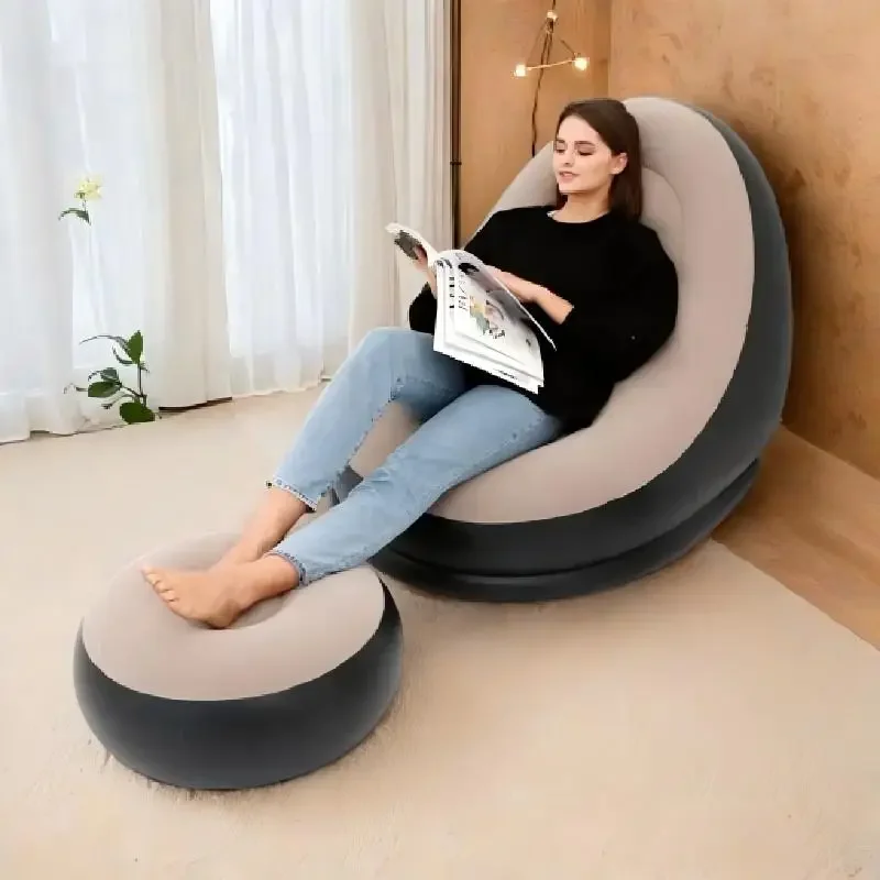Lazy Inflatable Sofa Outdoor Chair Foldable Lounge Chair Set Footrest PVC Air Cushion Sofa Living Room Furniture Household Items