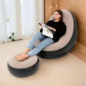 Lazy Inflatable Sofa Outdoor Chair Foldable Lounge Chair Set Footrest PVC Air Cushion Sofa Living Room Furniture Household Items