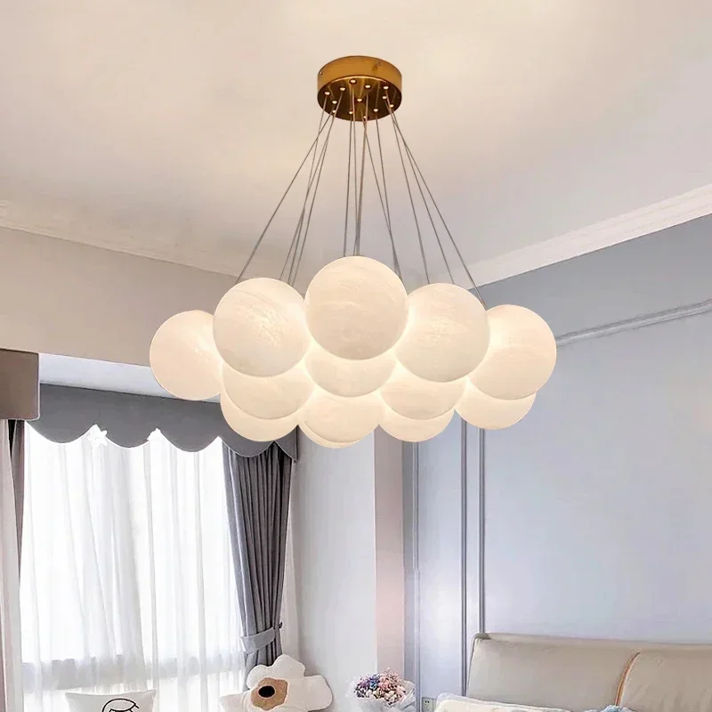 

Glass Ball Pendant Light French Style Ceiling Lamp Modern Minimalist Droplight Magic Bean Lantern Ins Style Chandelier for Home