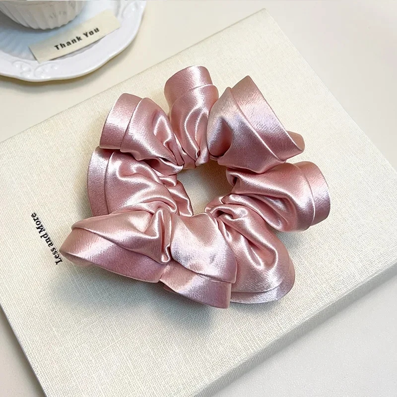 Moda coreana cetim cabelo scrunchies plissado elástico faixas de cabelo elegante fita laços de cabelo feminino meninas acessórios