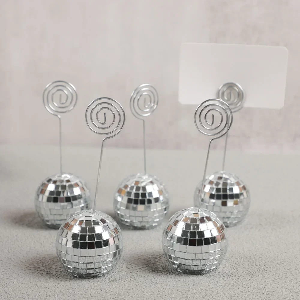 Creative Mirror Ball Card Holder Message Table Name Number Card Clips for 70s Disco Theme Wedding Birthday Party Decoration