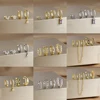 4PCS Stainless Steel Cubic Zirconia Star Leaves Hoop Earrings Set for Women 18K Gold Plated Long Chain Piercing Jewelry Aretes