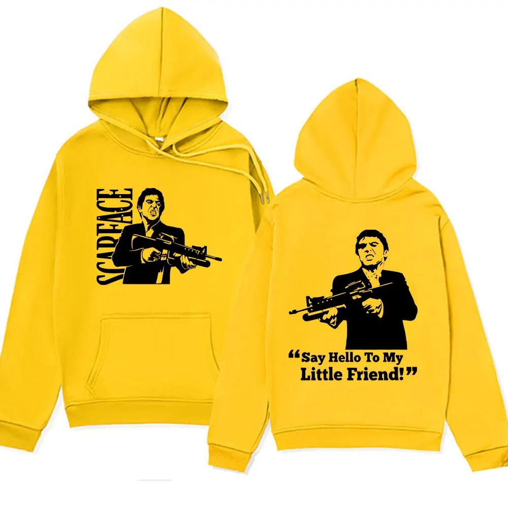 90s Vintage Al Pacino As Tony Montana Scarface Movie Say Good Night To The Bad Guy Slogan Graphic Print Hoodie Men Sweatshirt