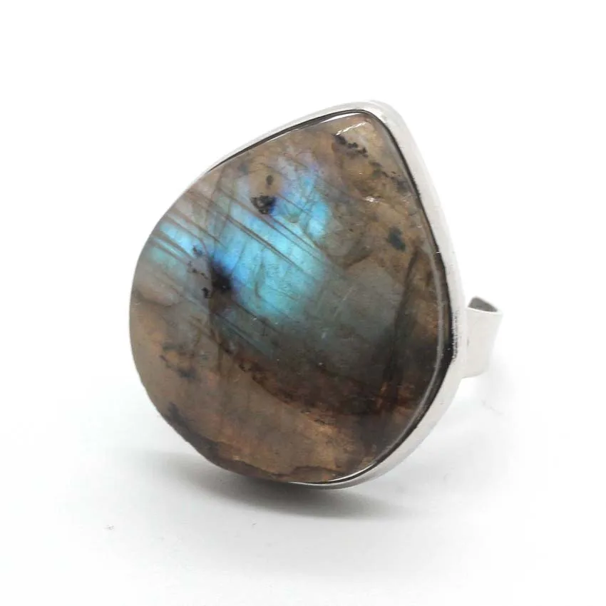 KFT Random Natural Irregular Crystal Stone Ring Labradorite Resizable adjustable Finger For Women Men Jewelry | Украшения и