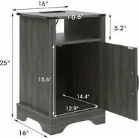 Nightstand Set of 2, Grey End Table with Charging Station, Tall Farmhouse Bedside Table with Large Storage and Shelf 2