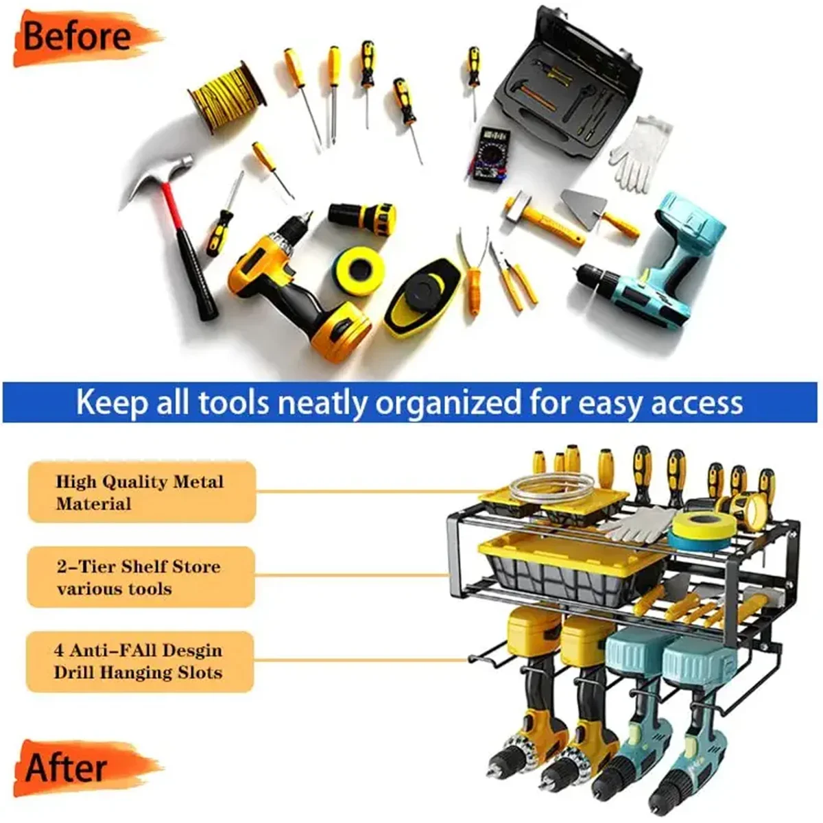 tool organizer power tool holder Hand Power Tool Organizer Rack Wall Mounted Floating Tool Shelf Electric Drill Holders Heavy Duty for Workshop Garage Rack