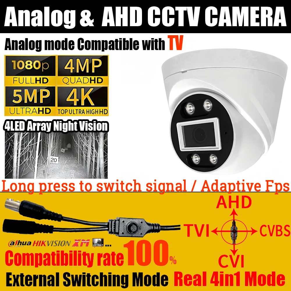 

HK/DH/XM Compatible 4Array Lights 2MP/4MP/5MP/8MP Ultra AHD Dome Camera CCTV TVI/CVI/CVBS 4in1 OSD Indoor Home Security Monitor