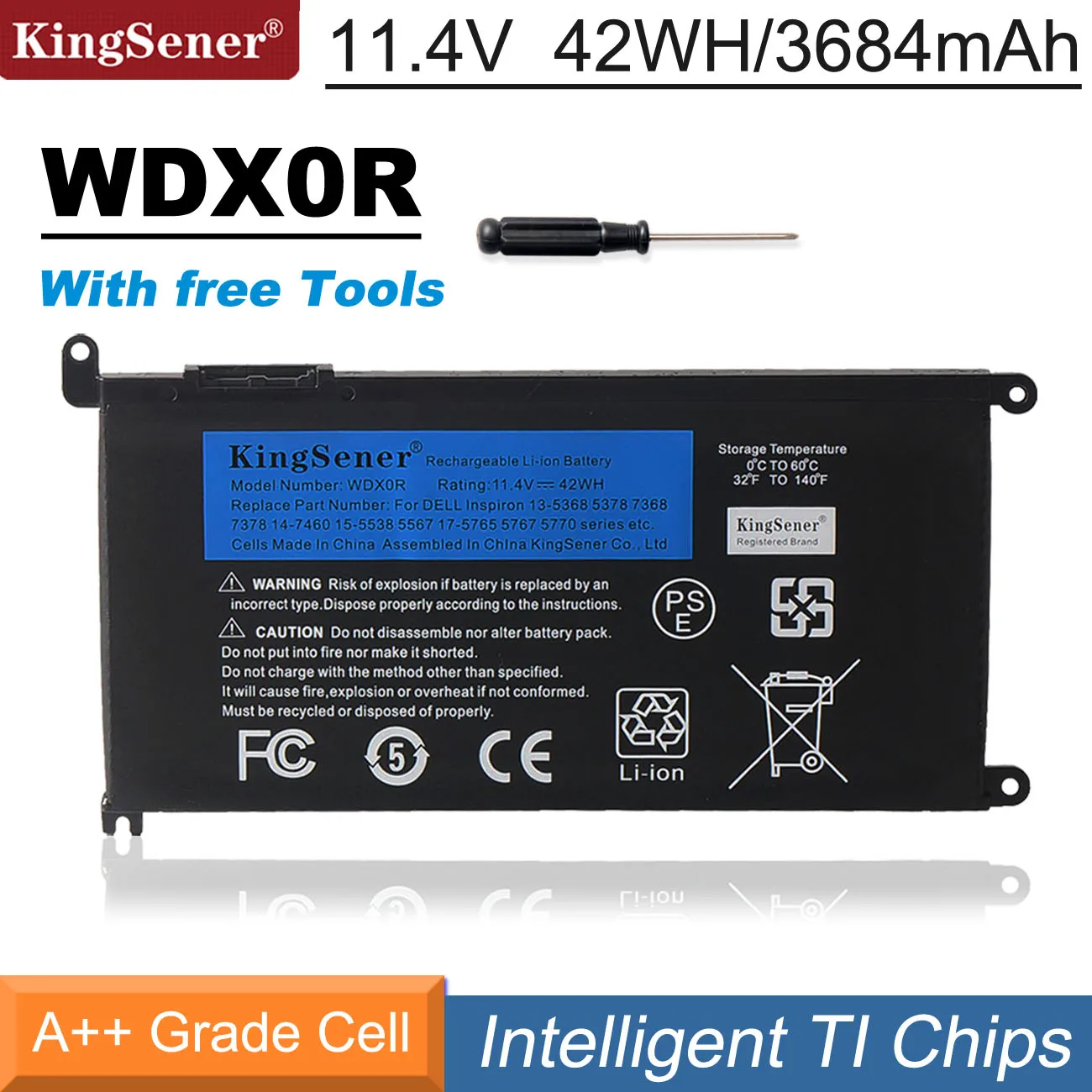 Kingsener-wdxor 42wh Bateria Dell Inspiron 13 5368 5378 14 7460 7472 15 7560 5538 5567 5568 P61f Vostro 14 5468 P61f Wdx0r