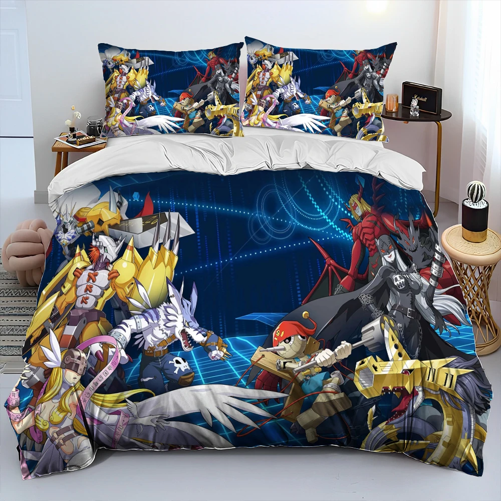 Digimon Adventure Monster Cartoon Comforter Bedding Set,Duvet Cover Bed Set Quilt Cover Pillowcase,king Queen Size Bedding Set 2
