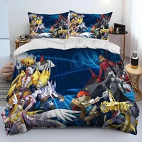 Digimon Adventure Monster Cartoon Comforter Bedding Set,Duvet Cover Bed Set Quilt Cover Pillowcase,king Queen Size Bedding Set 2
