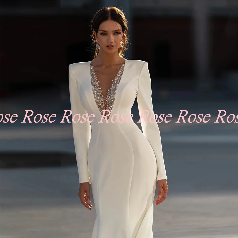 Furtanseo 2023 New Bridal Gowns Robes De Mariée Long Sleeves Modern Wedding  Zipper Back  Mermaid  Dresses 6