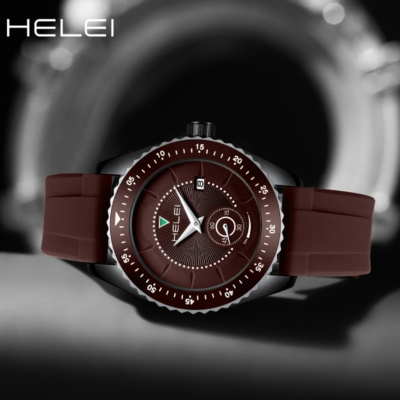 HELEI classic fashion trend men's sports watch silicone waterproof fashion calendar display quartz wristwatch gift for men