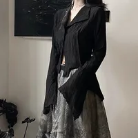 Karrram – chemise noire gothique, Style Yamamoto foncé, chemisier esthétique pour femmes, vêtements de styliste irréguliers, Emo Alt, Grunge Tops Y2k 4