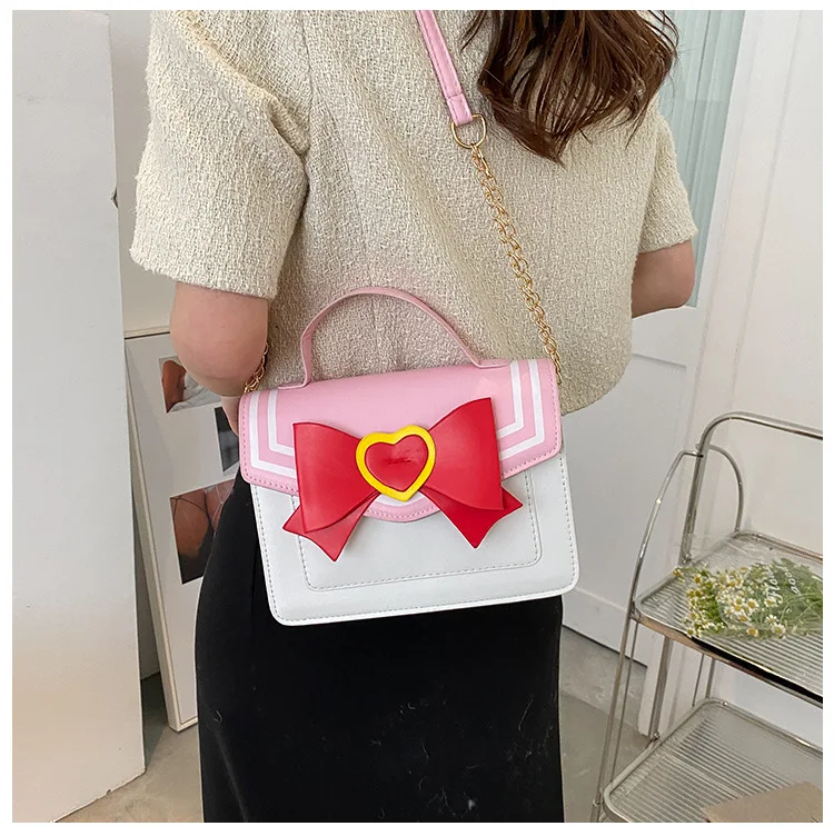 Schicke Schleife Kunstleder Umhängetaschen Kawaii Kleine Herz Einkaufstasche Mini Geldbörsen Kette Gürtel Umhängetasche für Teenager Mädchen Mode – Detail 18