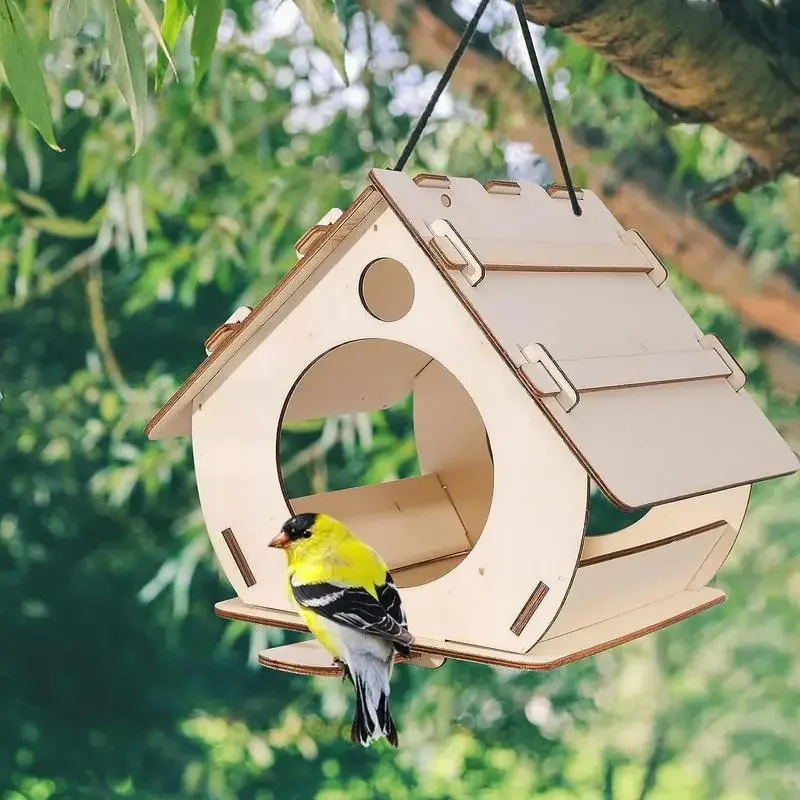 DIY Hang Wooden Bird Feeder for Outdoor Bird Decorative Houses Backyards Hummingbird Pet Supplies Home Gardens bird house