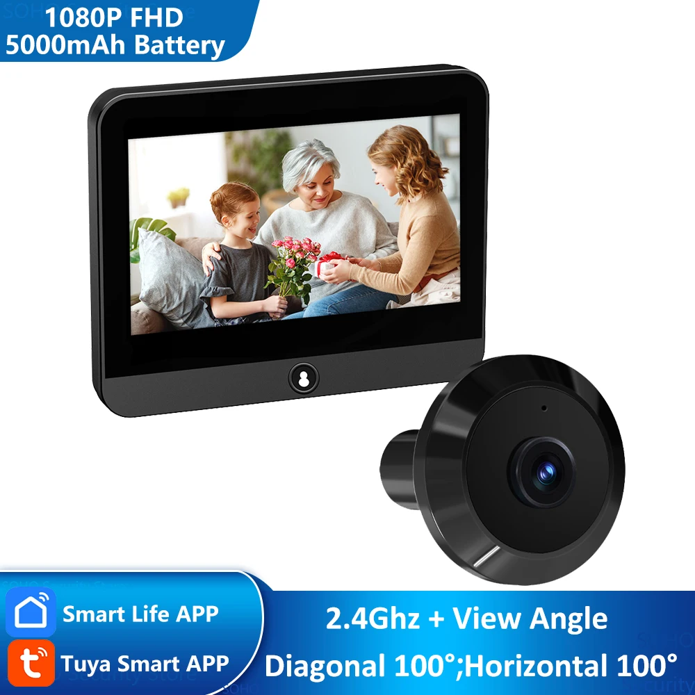 Черный мини-1080P Tuya Smart Life Home 4,3-дюймовый цифровой дверной звонок, дверной глазок, видеокамера, глаз, Wi-Fi, ИК, 940 нм, ночное видение