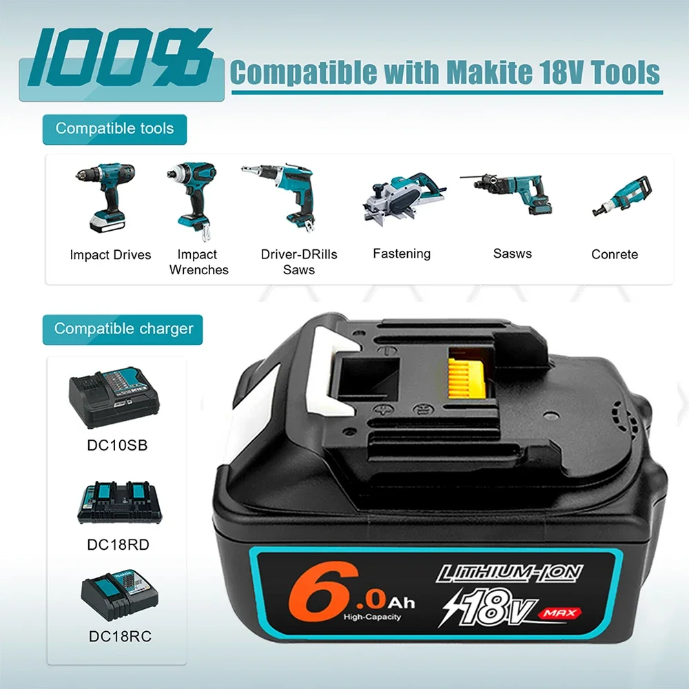 

18V Battery 6Ah Makita With LED lithium ion replacement LXT BL1860B BL1860 BL1850 Makita rechargeable power tool battery BL1890
