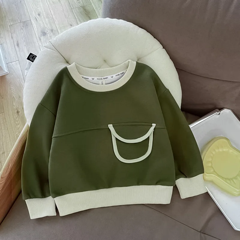 2 To 10 Years , Autumn Children's Sweatshirts For Baby Boys Pullover Sweatshirt Children Clothings Beige Green Top Hoodie