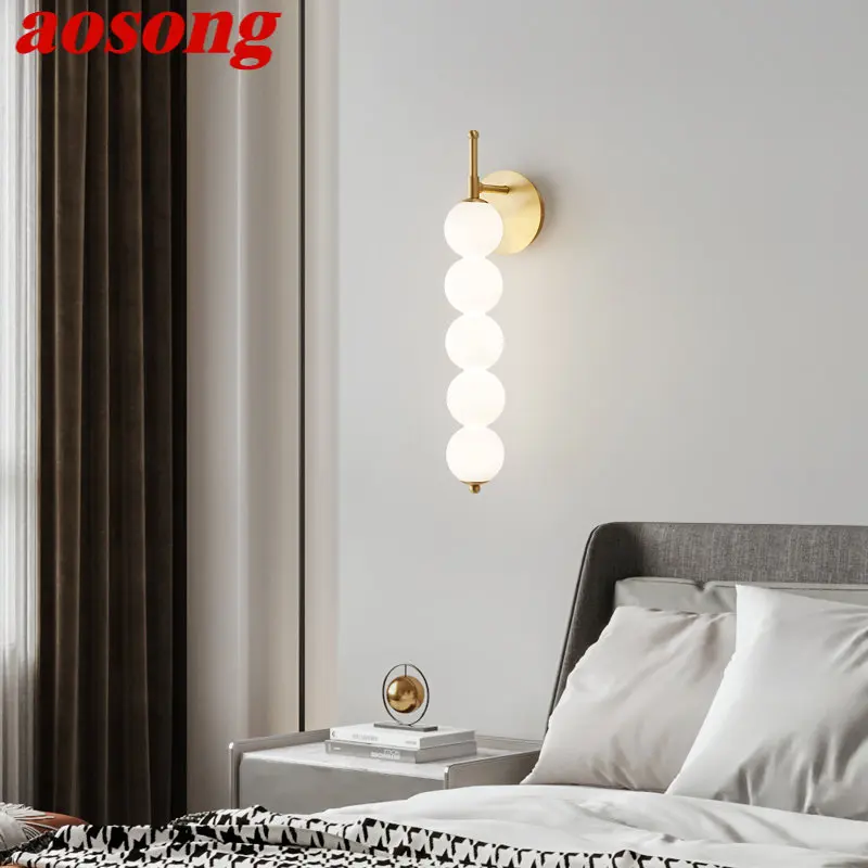 Aosong Modern Glass Light Sconce Led 3 Colori Creative Brass Gold Wall Lighting Fixture Per La Decorazione Della Camera Da Letto Del Soggiorno Di Casa