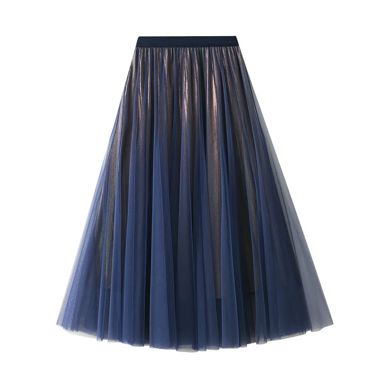 Solid Color Women Long Pleated Tulle Skirt Spring Summer 2022 High Waist Mesh Long Maxi Skirt Female Party Adult Tutu Skirt Lady skater skirt Skirts