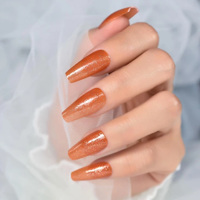 Orange & Gold Glitter Glossy Mid Coffin Press On Nails 24 Pc Nail