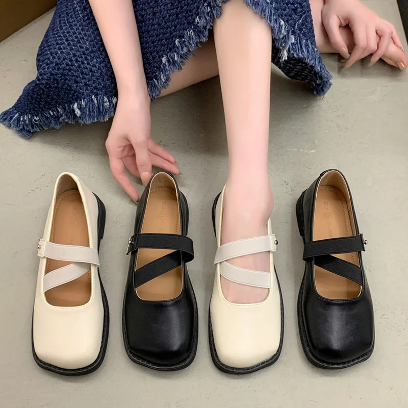 

Womens Derby Shoes Shallow Mouth Female Footwear Casual Sneaker Square Toe Low Heels Leather Dress Summer New Solid Basic Fabric