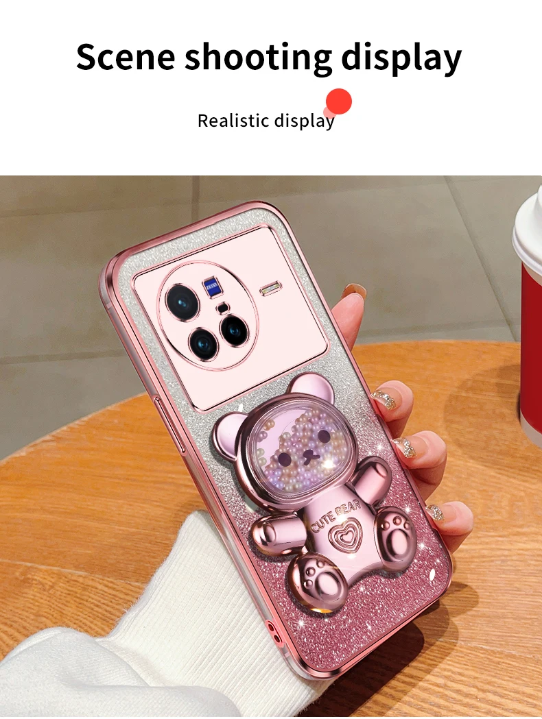 Coque de téléphone avec support à paillettes, ours mouvant, pour X 80, 60, 90, X60, X80, X21, X90, X23, X27, Vivo S7, S17, S16, S15, S12 pro_voghion.com