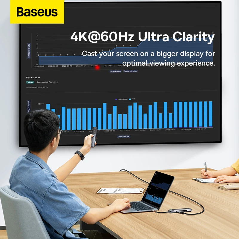 Baseus-hub Usb c para Macbook Air Pro m2 m1 Dock Station Splitter tipo c para Hdmi Rj45 Adaptador pd 100w Usb 3.1 4k 60hz - Imagem 3