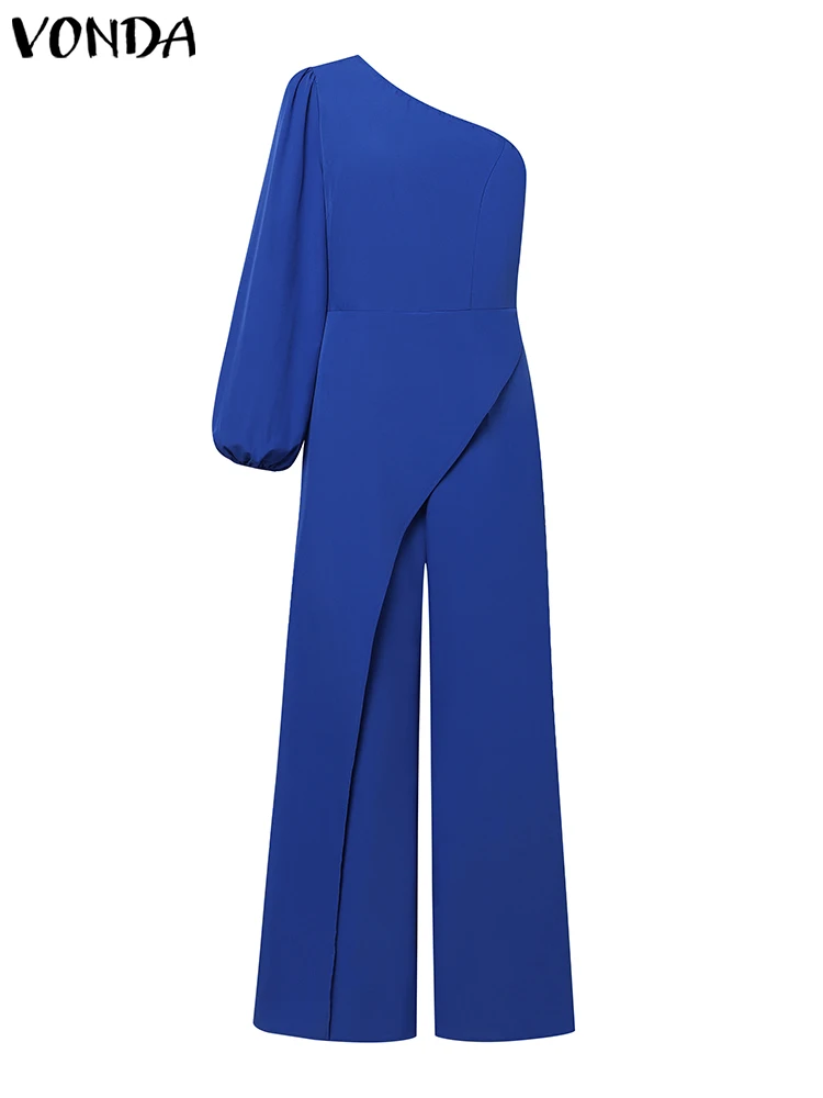 VONDA Women Sexy Off Shoulder Jumpsuit 2024 Elegant Long Sleeve Party Rompers Irregular Hem Solid Casual Loose Party Playsuits
