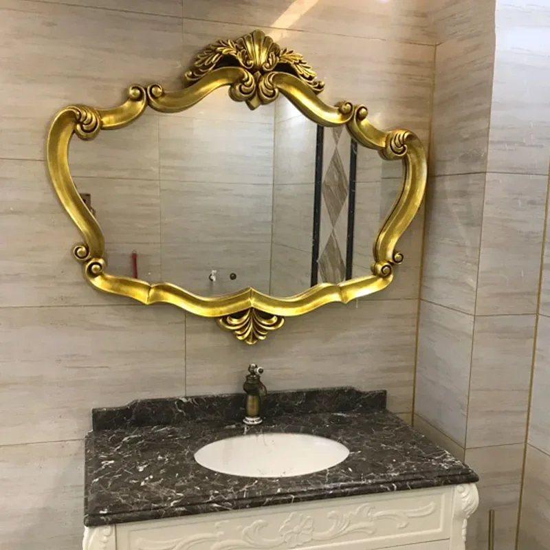 

Golden Bathroom Mirror Irregular Luxury Large Antique Bathroom Mirror Vintage Aesthetic Toilet Espejo Redondo Home Decor CC50BM