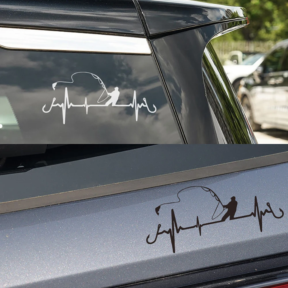 Fishing Heartbeat Car Decal Sticker Waterproof Vinyl Car Window Bumper Trunk Auto Side Body Sticker