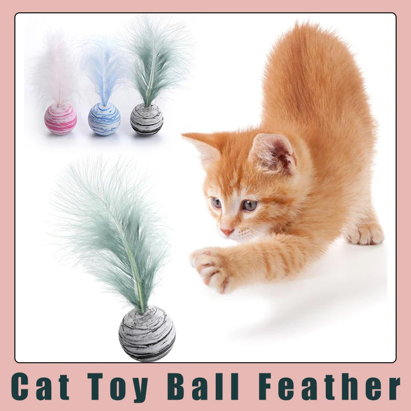 Cat Toy Ball Feather Funny Cat Toy EVA Material Ball Plus Feather Foam Ball Throwing Toys Interactive Plush Toys Pet Supplies furry ball cat stick feather with small bell natural like birds random color colored pole plush funny cat ball mice animal toys