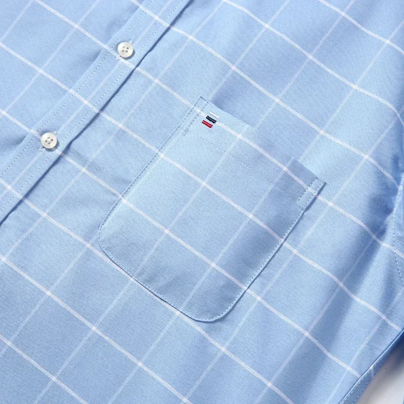 Short Sleeved Shirt Men Cotton Breathable Oxford Summer Plaid Striped Short Sleeve Male Business Regular Fit Oversized