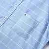 100% Cotton Breathable Men Oxford Short Sleeve Summer Plaid Striped Male Shirt Business Regular Fit Oversized Clothes 6