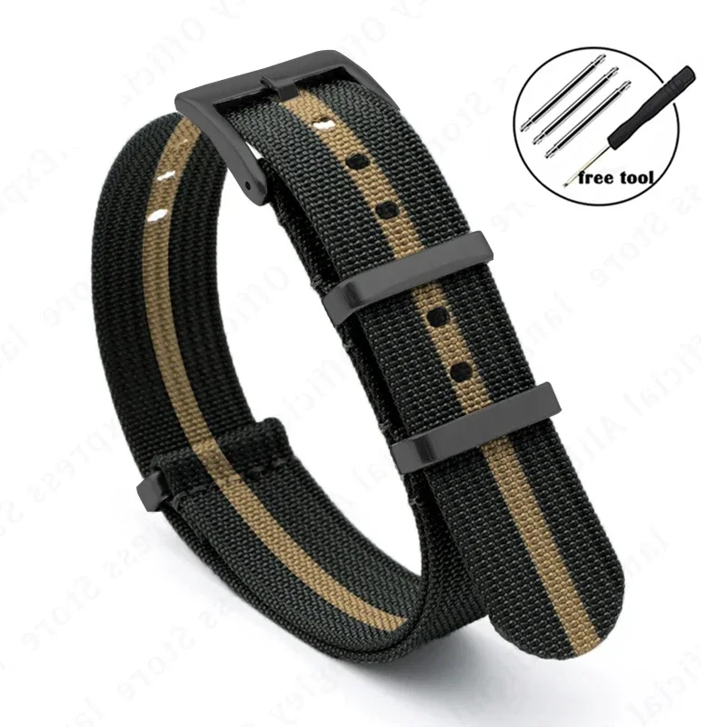 Black Gold Nylon Ribbed Strap - Stylish Military Sport Watchband Bracelet