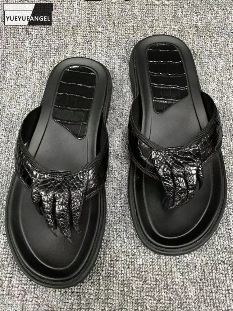 

Fashion Outside Genuine Leather Slides Men New 2022 Summer Footwear Breathable Beach Flat Shoes Casual Slippers Mens Flip Flops