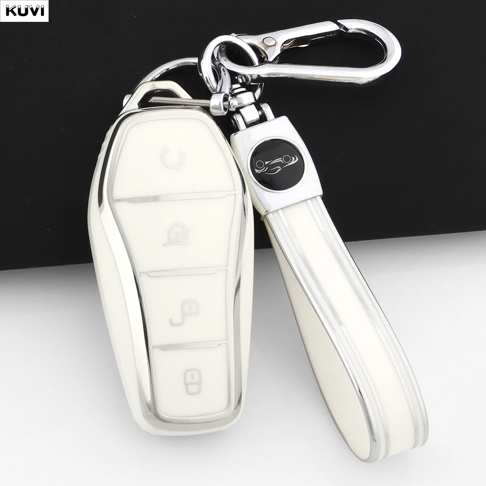 4버튼 패션 TPU 자동차 키 케이스 커버 쉘 BYD Qin Plusdmi Atto 3 Han EV Dolphin 자동차 보호 키체인 액세서리
