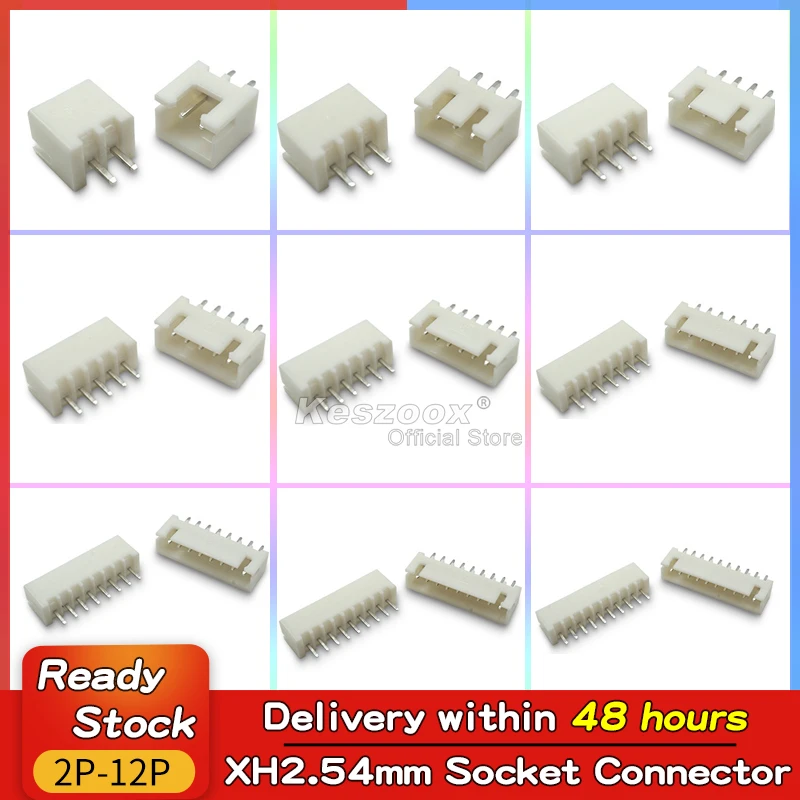 

Keszoox JST 2.54mm XH2.54 Connector Vertical Socket Terminals 2/3/4/5/6/7/8/9/10/12Pin SMD Header Connector