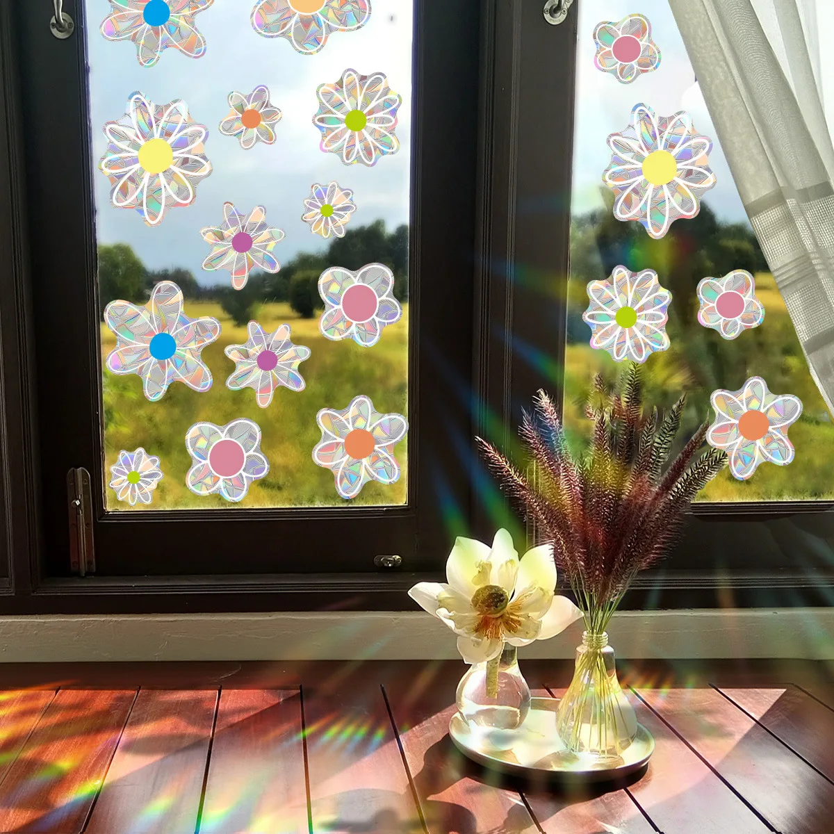 Electrostatic Lightcatcher Rainbow Sticker Creative Chic Window Colorful Films Prismatic Flowers Accessories for Home Door