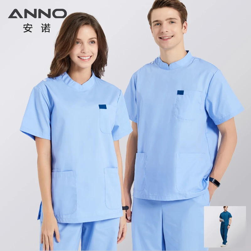 ANNO Blue Scrubs Clothes Nurse Uniforms Pretty Dental Suit Hospital Clothing Sets Tops Bottoms Work Suit