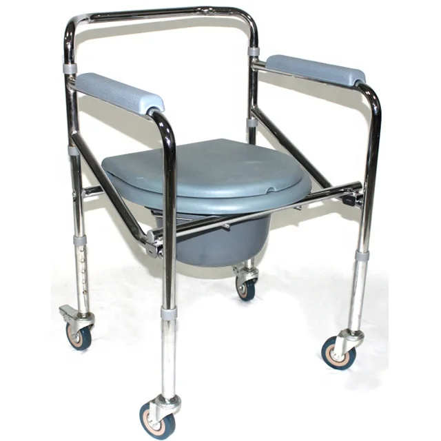 Folding Adjustable Bathroom Portable Commode Chair With Wheels Adult Elderly Disabled People Use 3
