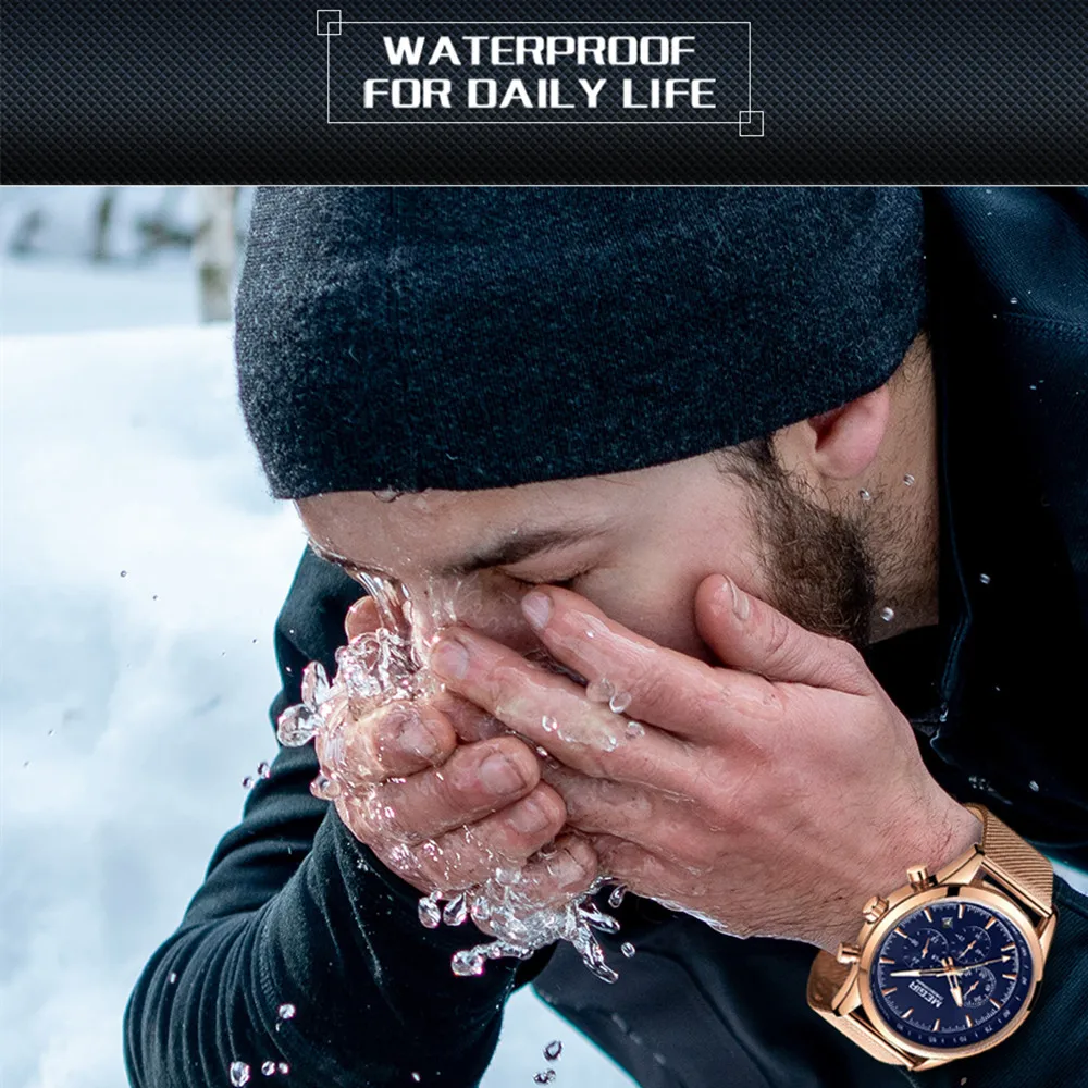 MEGIR Orologio Cronografo Sportivo da Uomo, Movimento al Quarzo, Bracciale in Rete d'Acciaio, Impermeabile, con Calendario, Orologio da Polso Casual per Gentiluomini - immagine 5