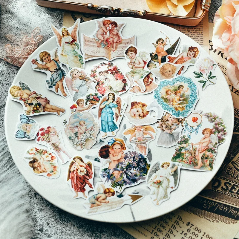 

28pcs Vintage European Angel Doll Stickers Junk Journal Ephemera Decorative Stickers DIY Diary Album Scrapbooking Craft Stickers